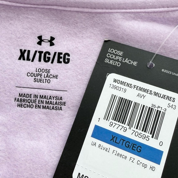 Under Armour Women's Pink Rival Fleece Cropped Full Zip Hoodie, Size L, XL - Picture 7 of 10